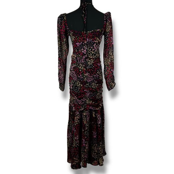 ASTR The Label Athena Midi Dress Floral Black Puff Sleeve Coquette Womens Sz XS - Picture 8 of 12